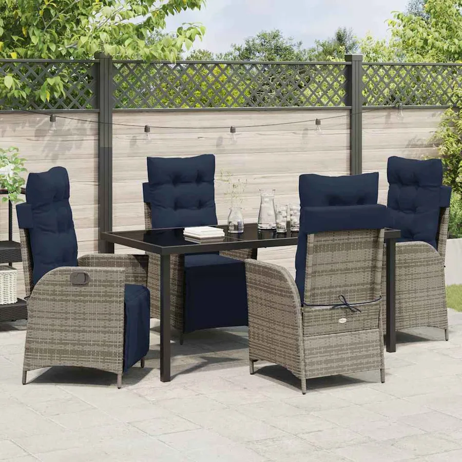 Ensemble de salle à manger pour jardin 5 pcs Gris et Noir Rotin - 4
