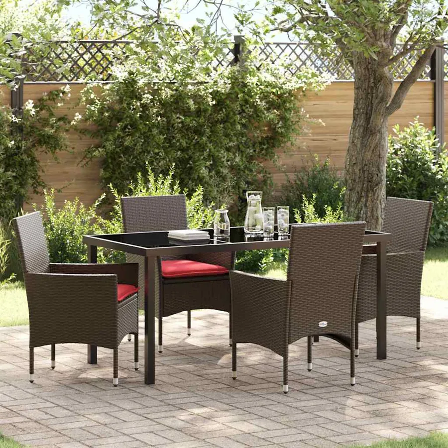 Ensemble table et chaises avec coussin 5 pcs Marron Rotin PE