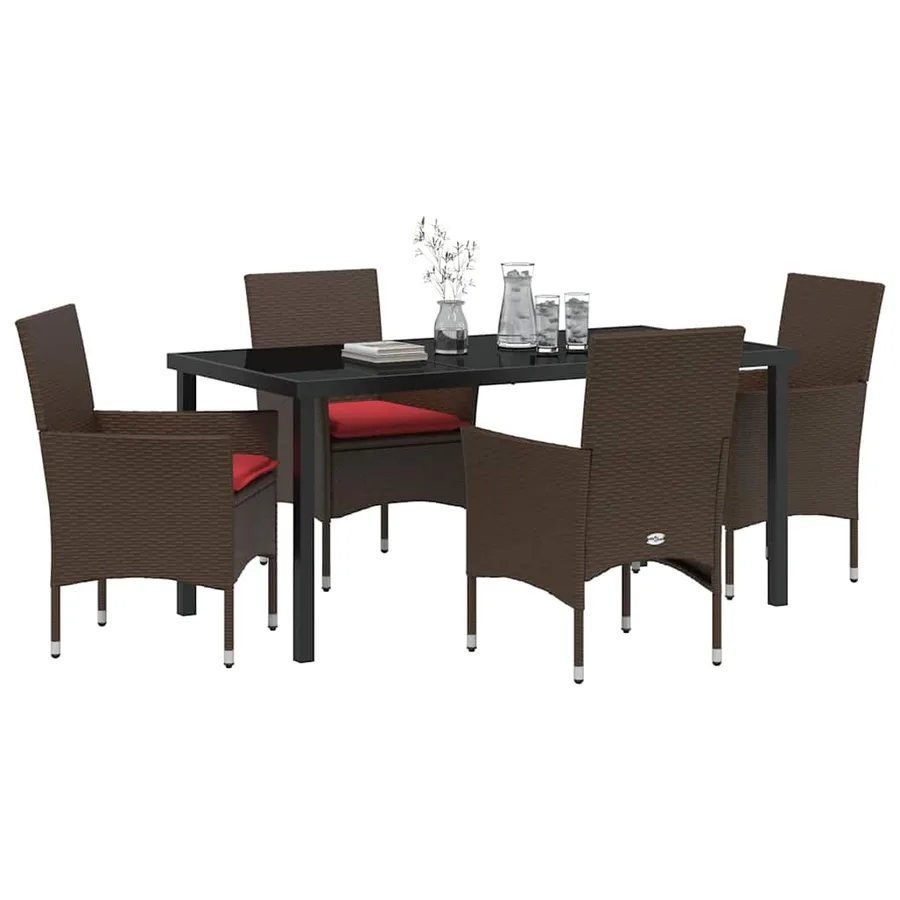 Ensemble table et chaises avec coussin 5 pcs Marron Rotin PE - 3