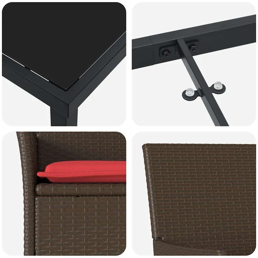 Ensemble table et chaises avec coussin 5 pcs Marron Rotin PE - 9
