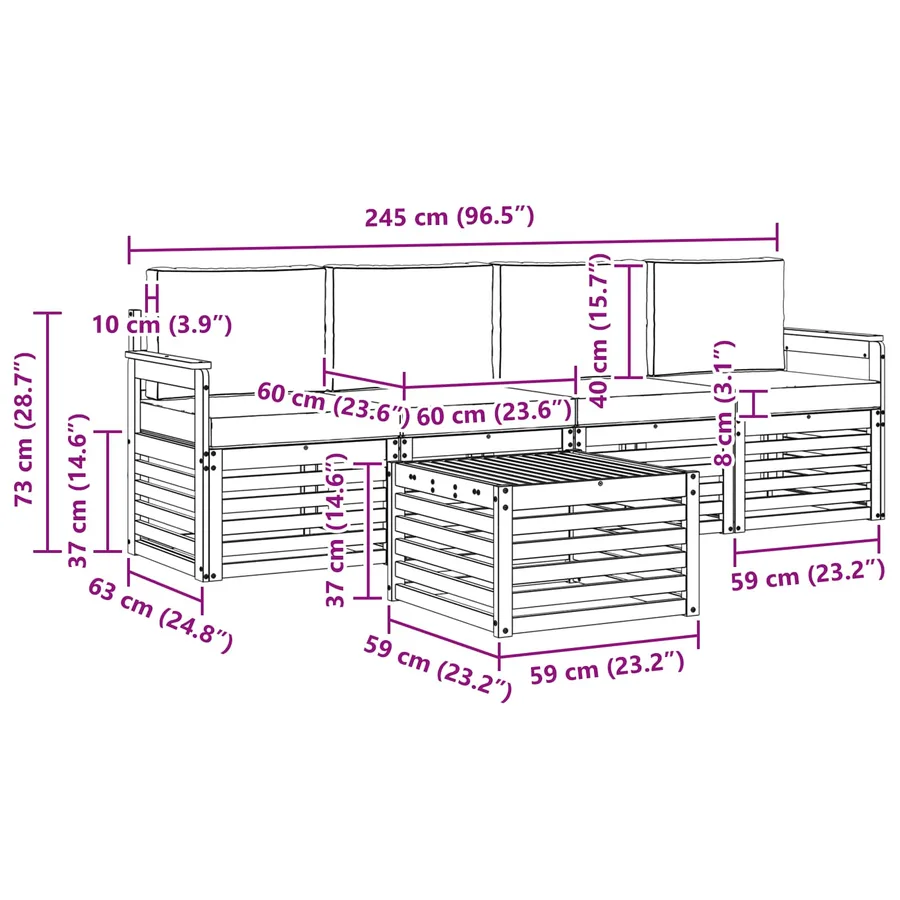 Ensemble de canapés d'extérieur 5 pcs Blanc et crème Polyester - 6