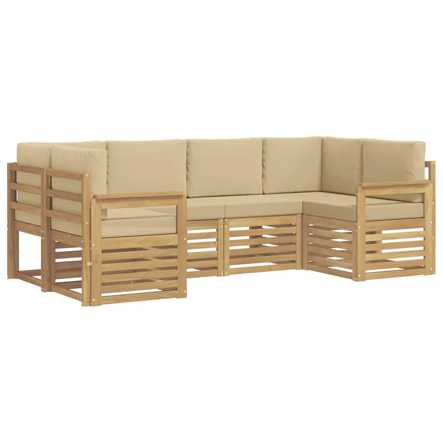 Ensemble de canapés d'extérieur 5 pcs Blanc et Beige - 2