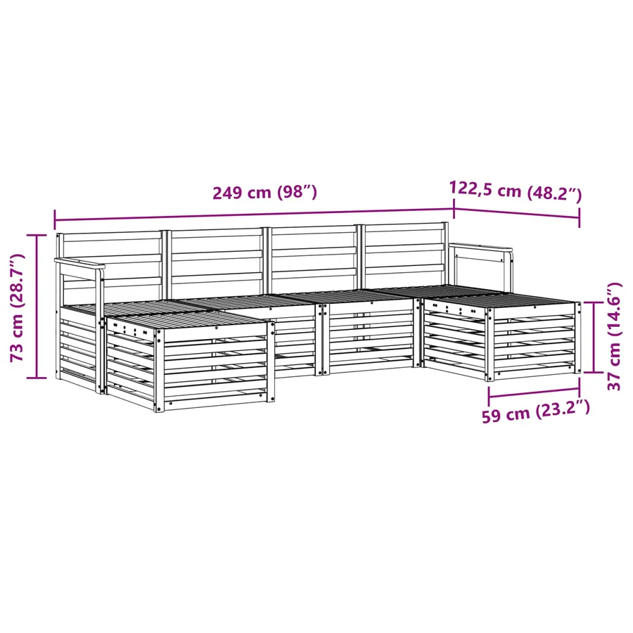 Ensemble de canapés d'extérieur 5 pcs Blanc 249 x 122,5 x 73 cm - 7