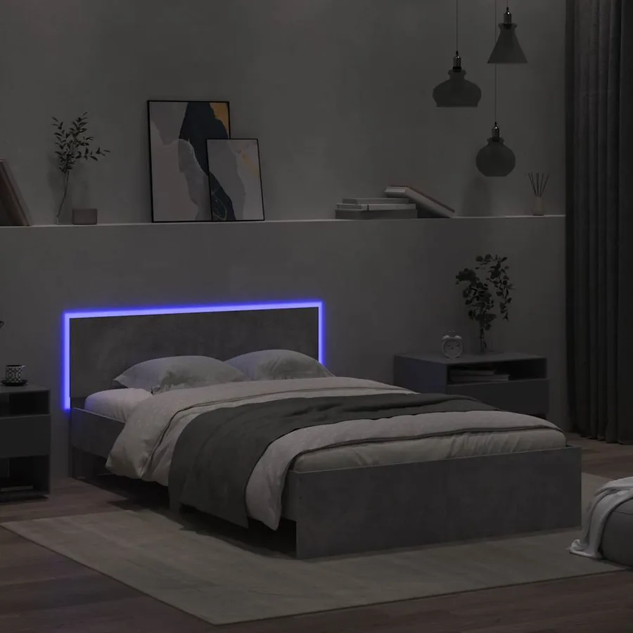 Cadre de lit avec tête de lit et LED gris béton 135x190 cm - 3