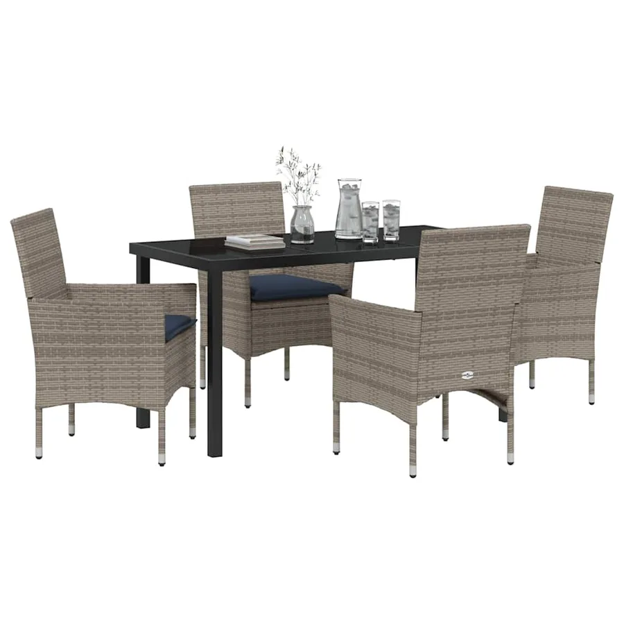 Ensemble table et chaises avec coussin 5 pcs Gris Rotin PE - 3