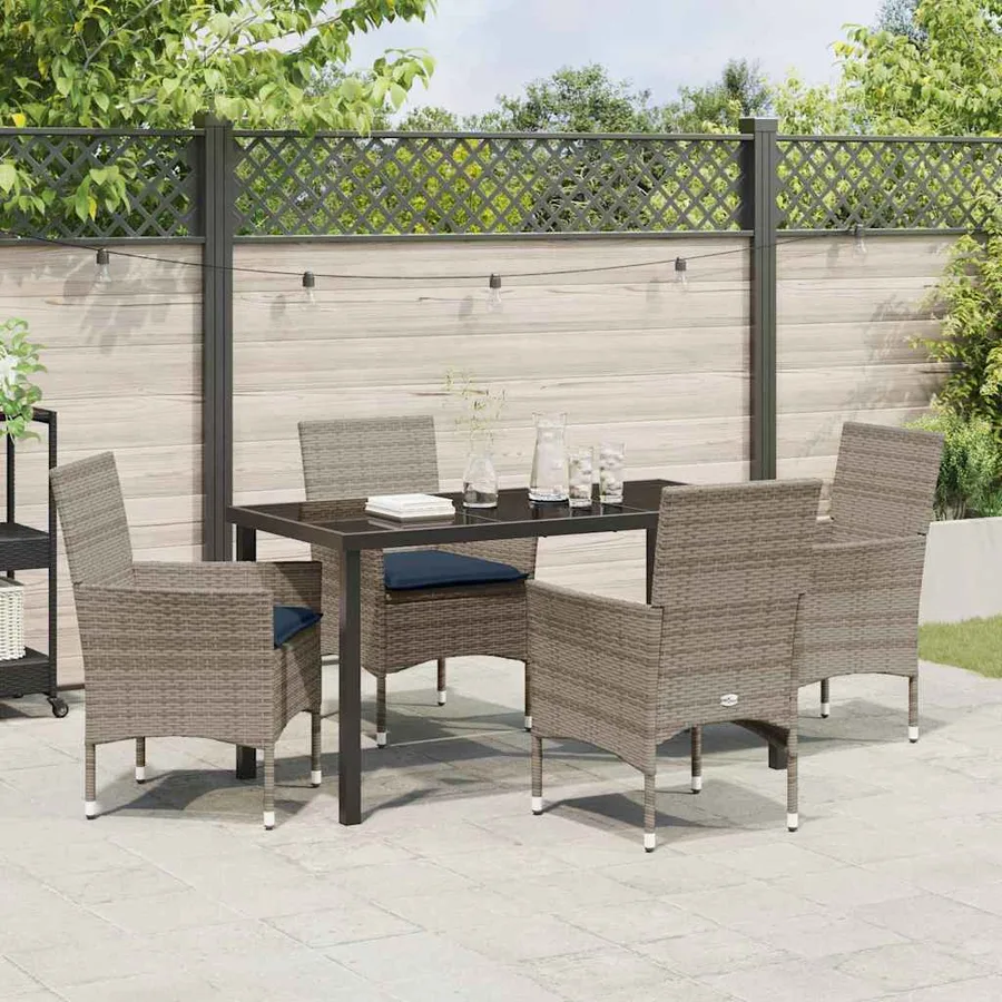 Ensemble table et chaises avec coussin 5 pcs Gris Rotin PE - 4