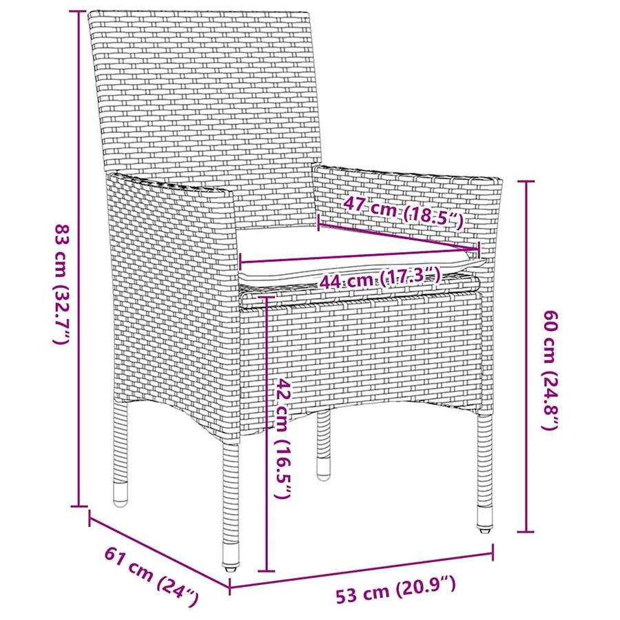 Ensemble table et chaises avec coussin 5 pcs Gris Rotin PE - 8