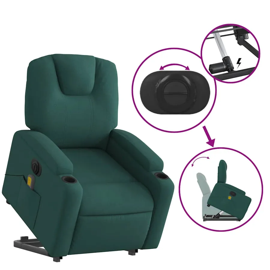 Fauteuil inclinable de massage électrique Vert foncé Tissu - 11