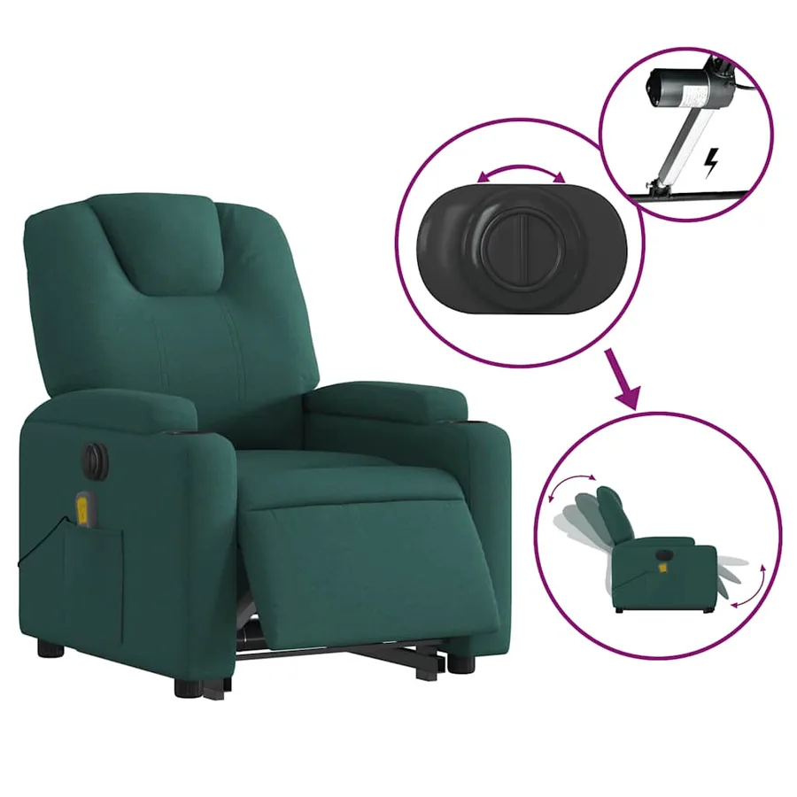 Fauteuil inclinable de massage électrique Vert foncé Tissu - 6