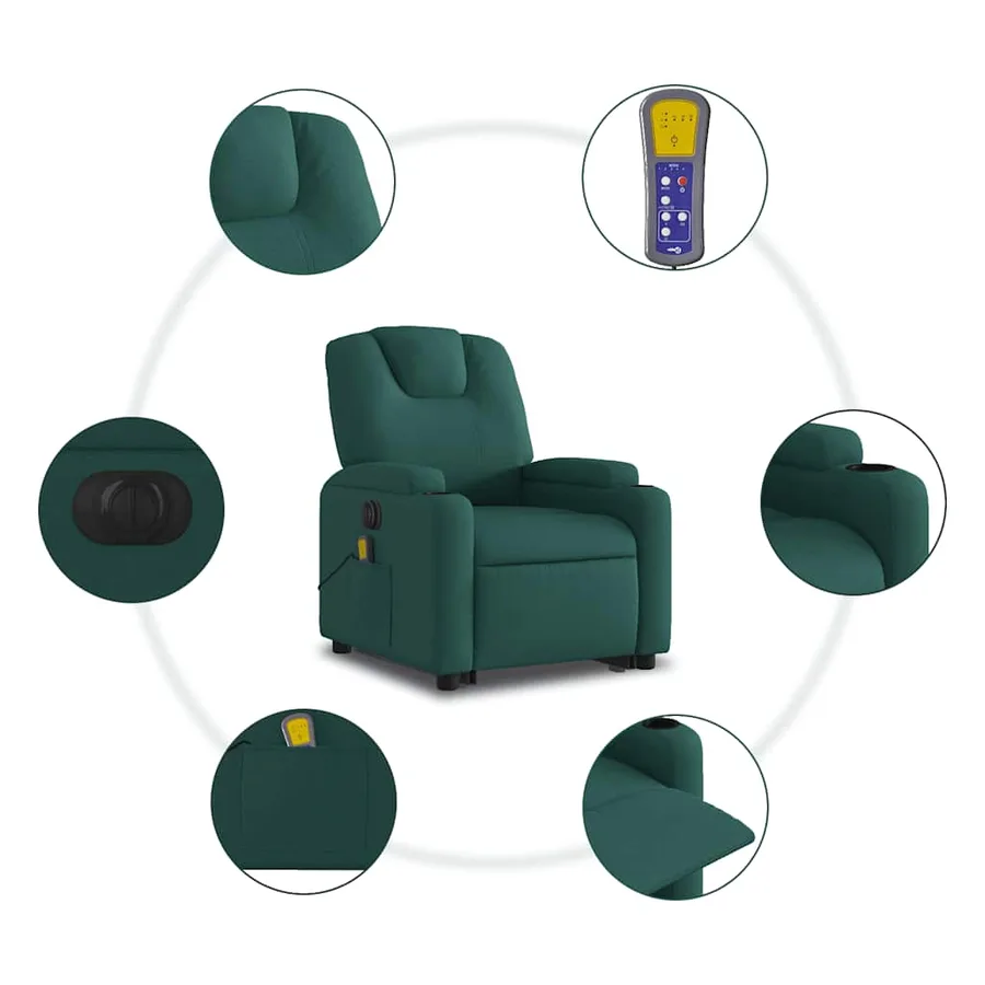 Fauteuil inclinable de massage électrique Vert foncé Tissu - 8