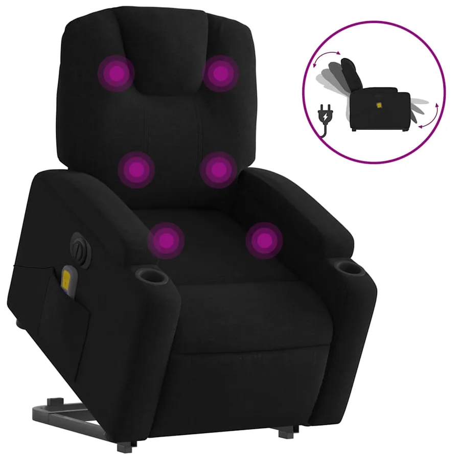 Fauteuil inclinable de massage électrique Noir Tissu - 2