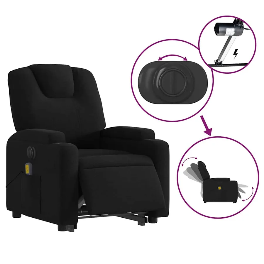 Fauteuil inclinable de massage électrique Noir Tissu - 6