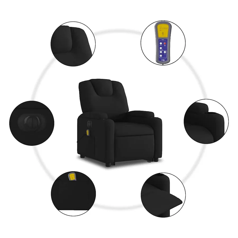 Fauteuil inclinable de massage électrique Noir Tissu - 8