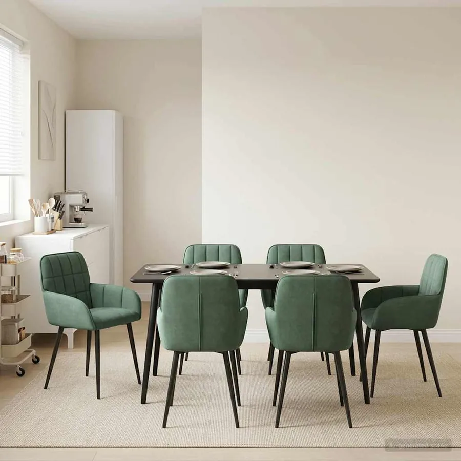 Chaises de salle à manger 6 pcs Velours Vert Mer