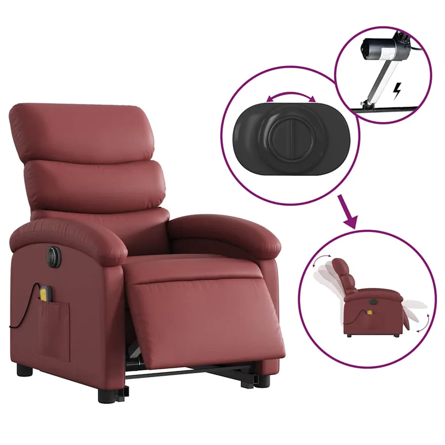 Fauteuil inclinable de massage électrique rouge bordeaux - 6