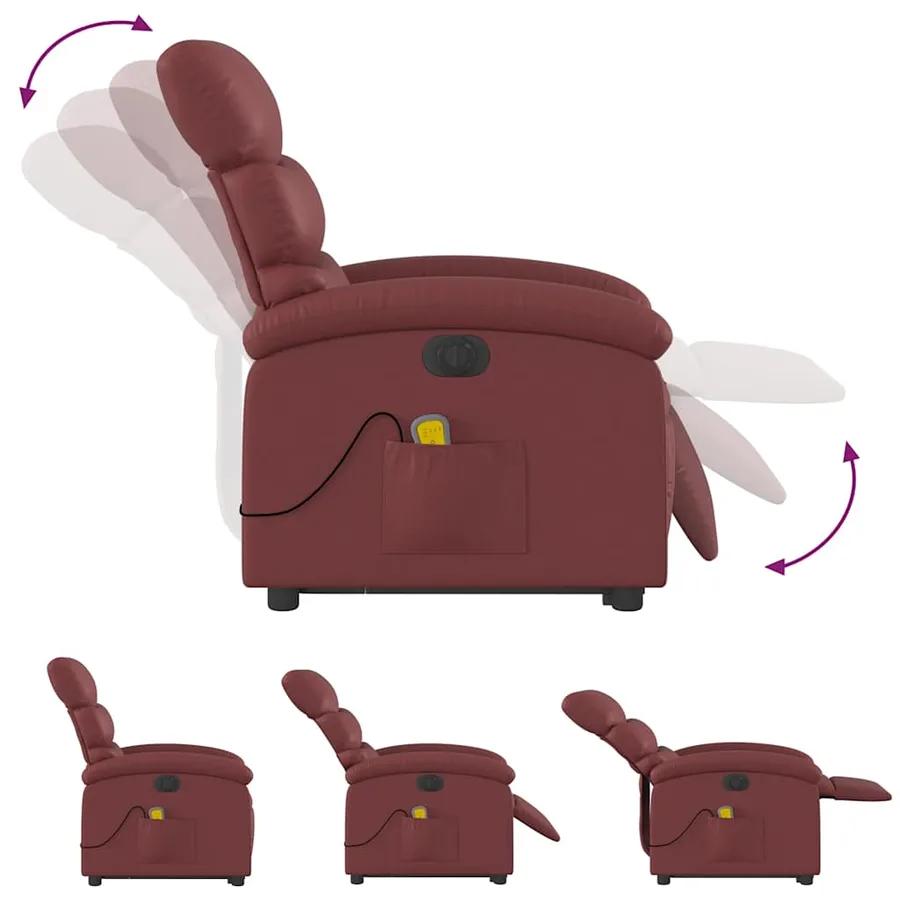 Fauteuil inclinable de massage électrique rouge bordeaux - 7