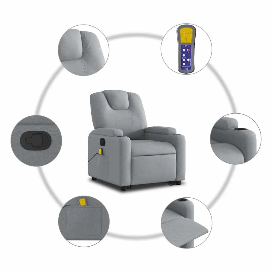 Fauteuil de massage inclinable Gris clair Tissu - 8