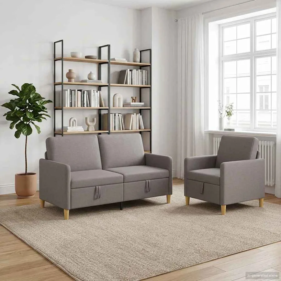 Canapé avec rangement 2 pcs Taupe Polyester - 3