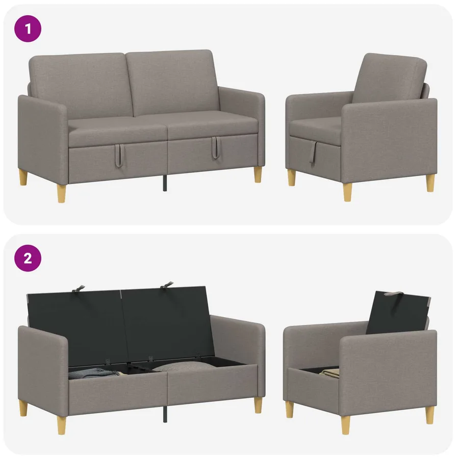Canapé avec rangement 2 pcs Taupe Polyester - 4