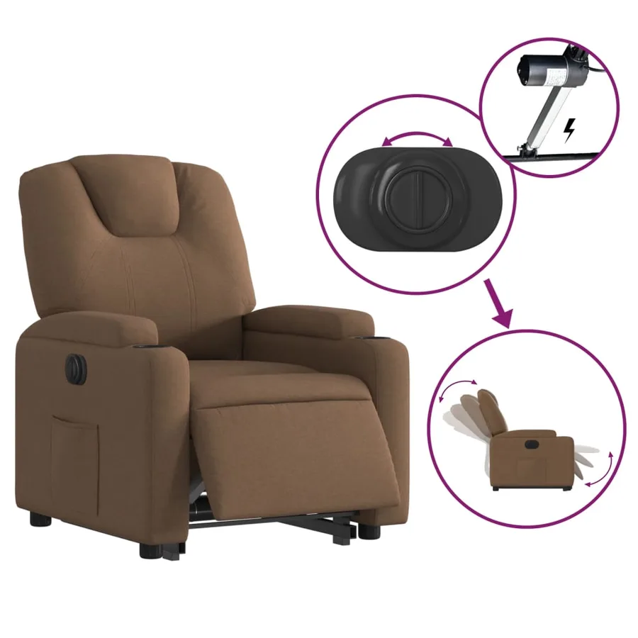 Fauteuil inclinable électrique marron tissu - 6