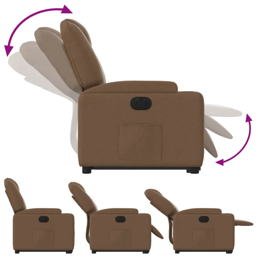 Fauteuil inclinable électrique marron tissu - 7