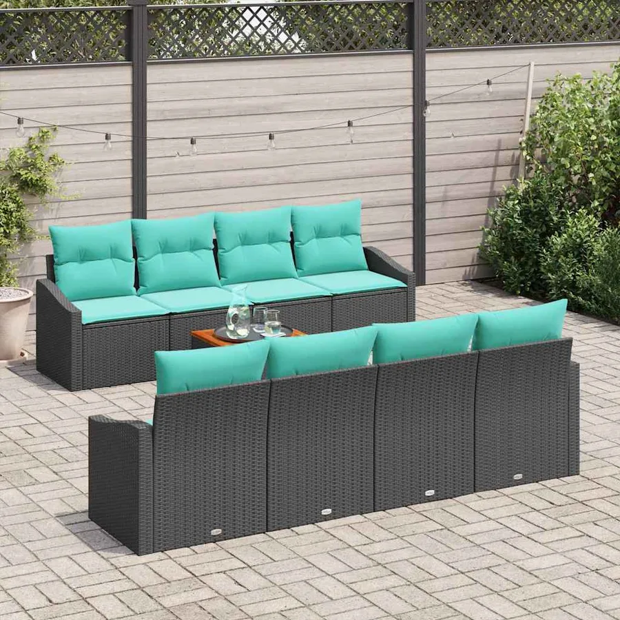 Ensemble de canapé de jardin avec coussin 9 pcs Noir polyrotin - 3