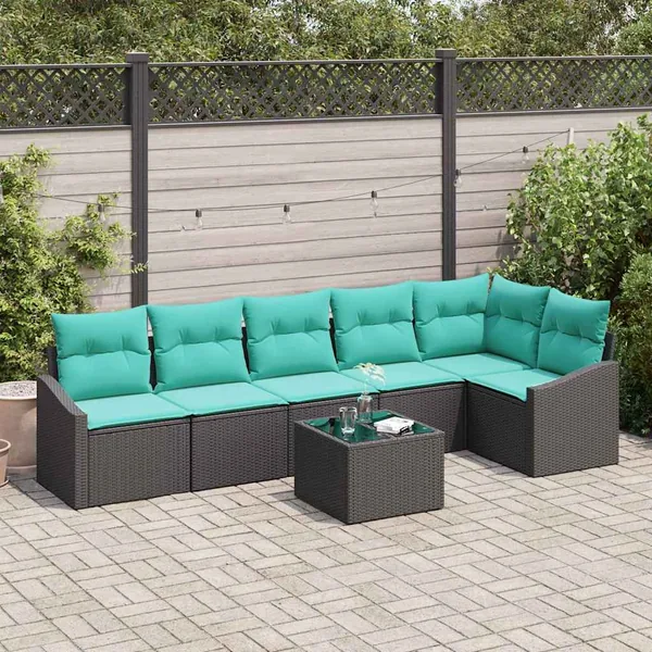 Ensemble de Canapés avec coussin 7 pcs Noir polyrotin