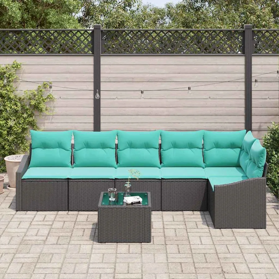 Ensemble de Canapés avec coussin 7 pcs Noir polyrotin - 3