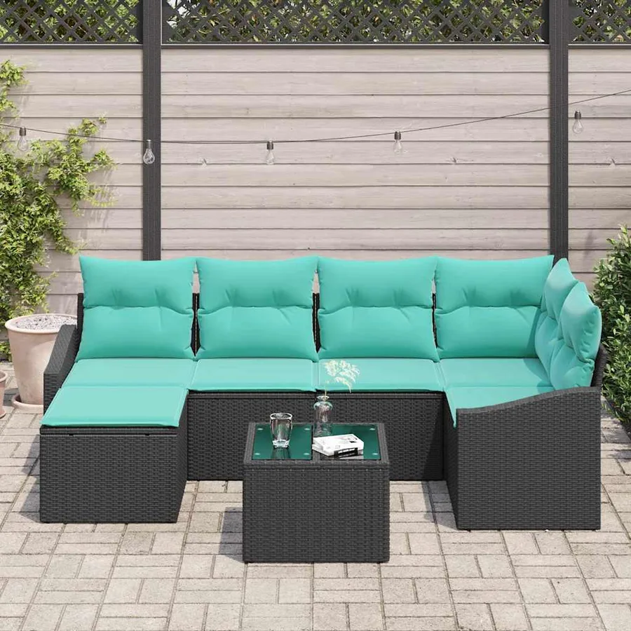 Ensemble de Canapés avec coussin 7 pcs Noir polyrotin - 3