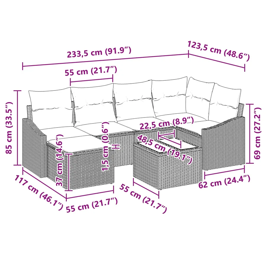 Ensemble de Canapés avec coussin 7 pcs Noir polyrotin - 8