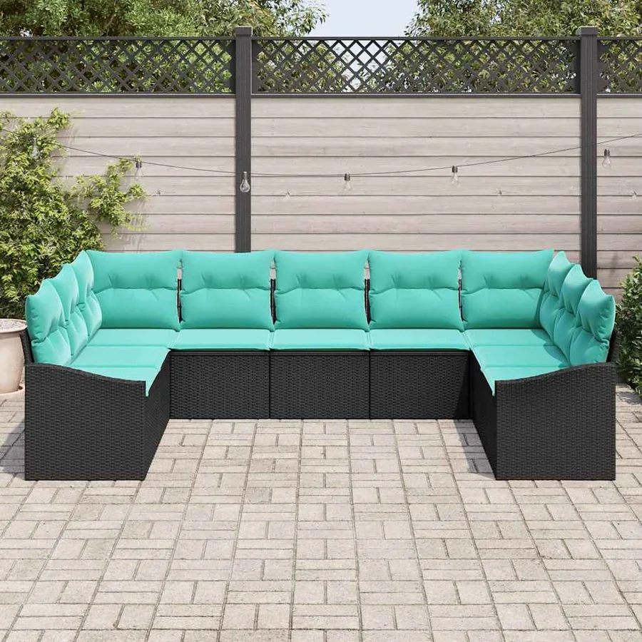 Ensemble de Canapés avec coussin 9 pcs Noir polyrotin