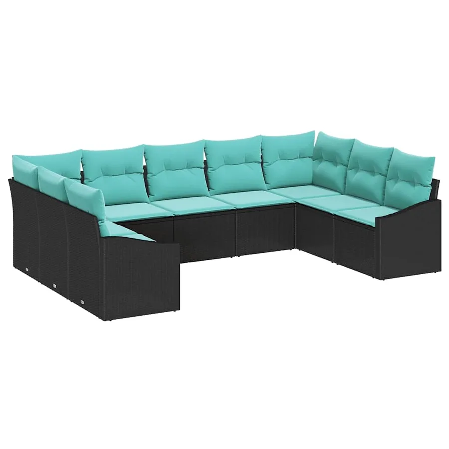 Ensemble de Canapés avec coussin 9 pcs Noir polyrotin - 2