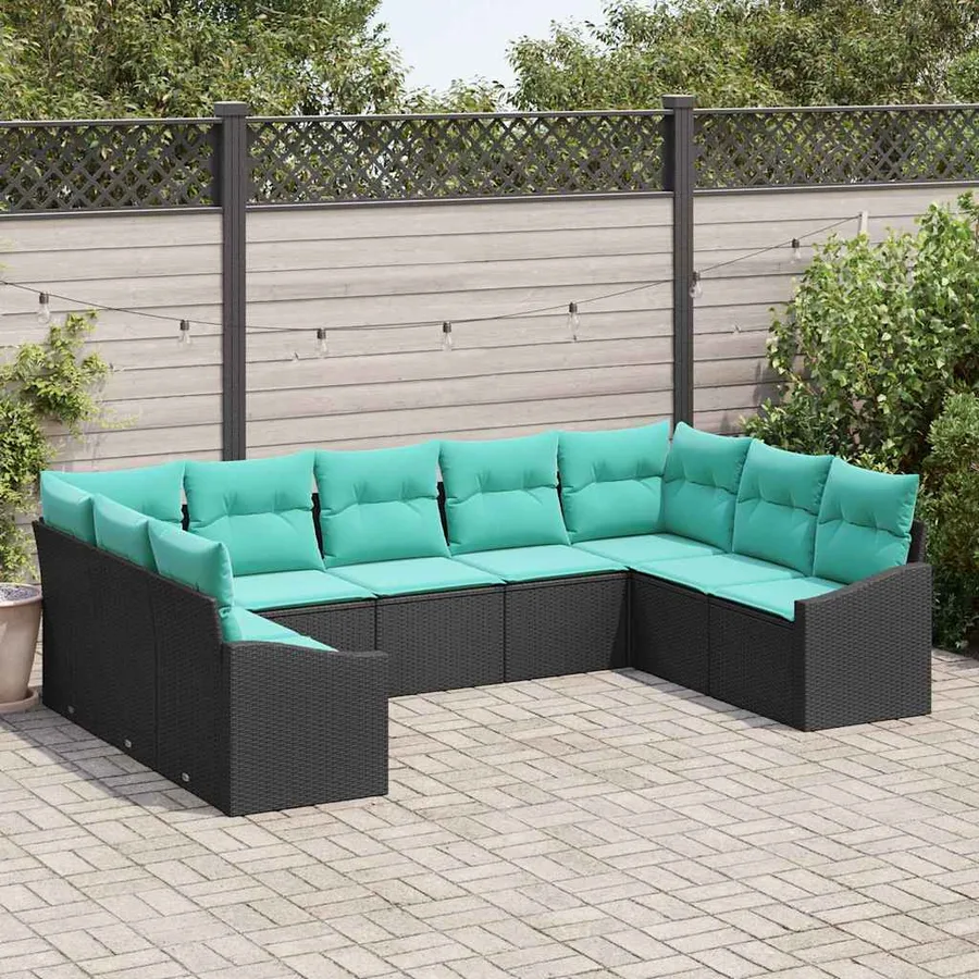 Ensemble de Canapés avec coussin 9 pcs Noir polyrotin - 3