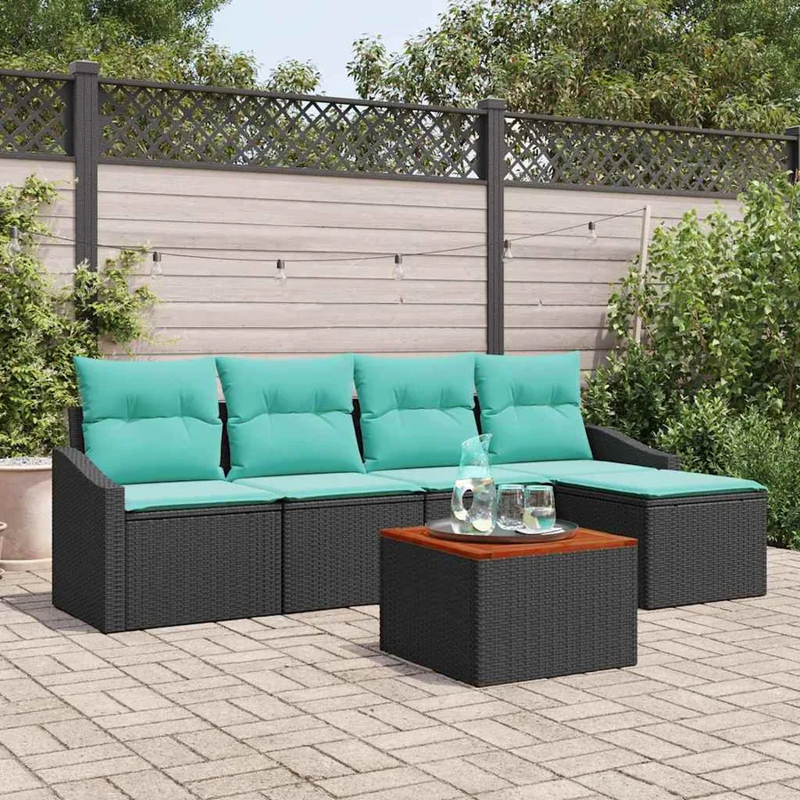 Ensemble de canapé de jardin avec coussin 6 pcs Noir polyrotin