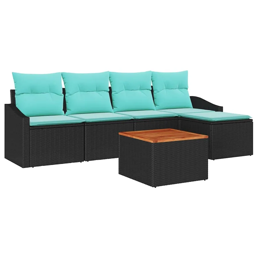 Ensemble de canapé de jardin avec coussin 6 pcs Noir polyrotin - 2