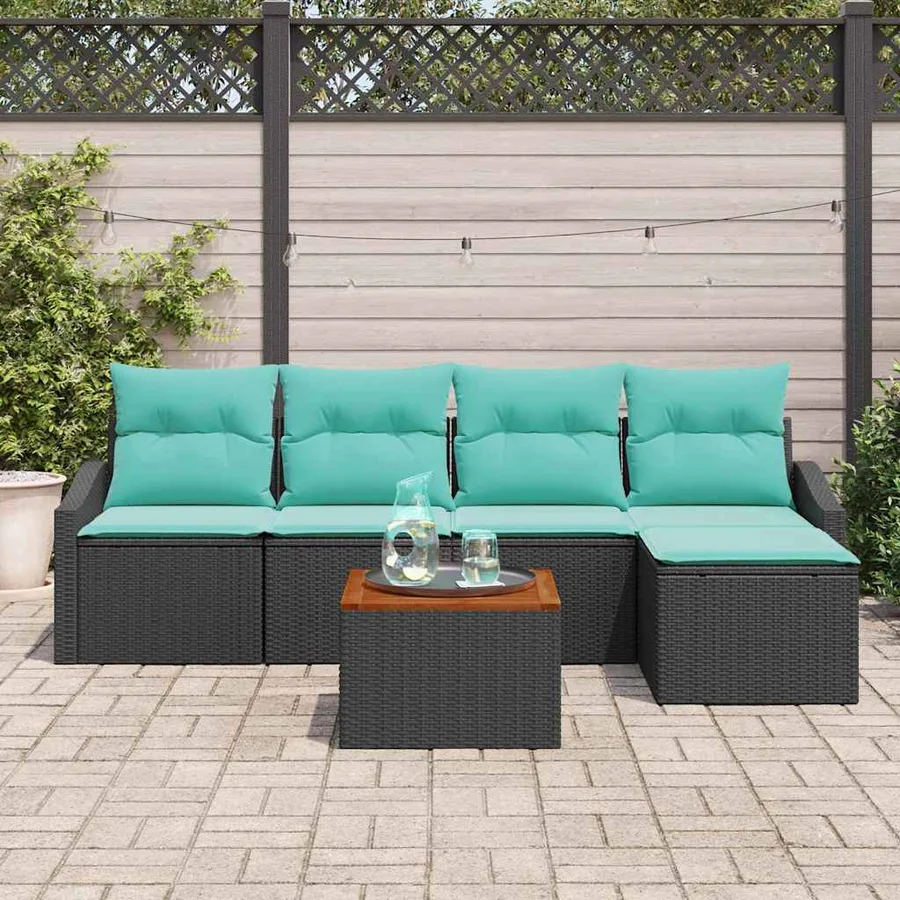 Ensemble de canapé de jardin avec coussin 6 pcs Noir polyrotin - 3