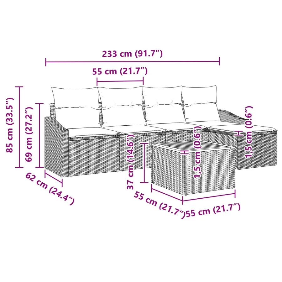 Ensemble de canapé de jardin avec coussin 6 pcs Noir polyrotin - 9