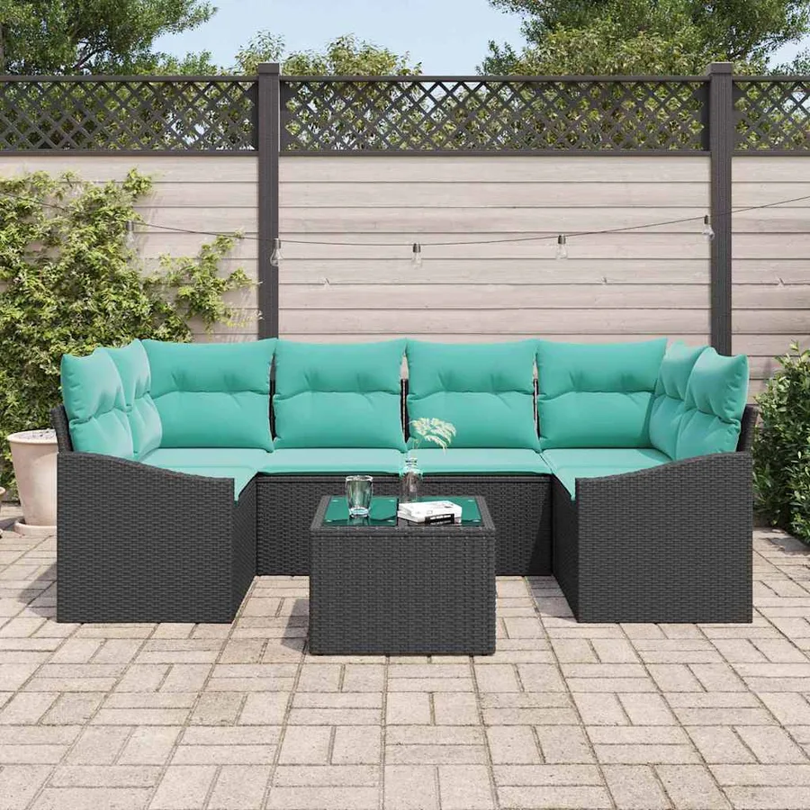 Ensemble de Canapés 7 pcs Noir et turquoise polyrotin - 3