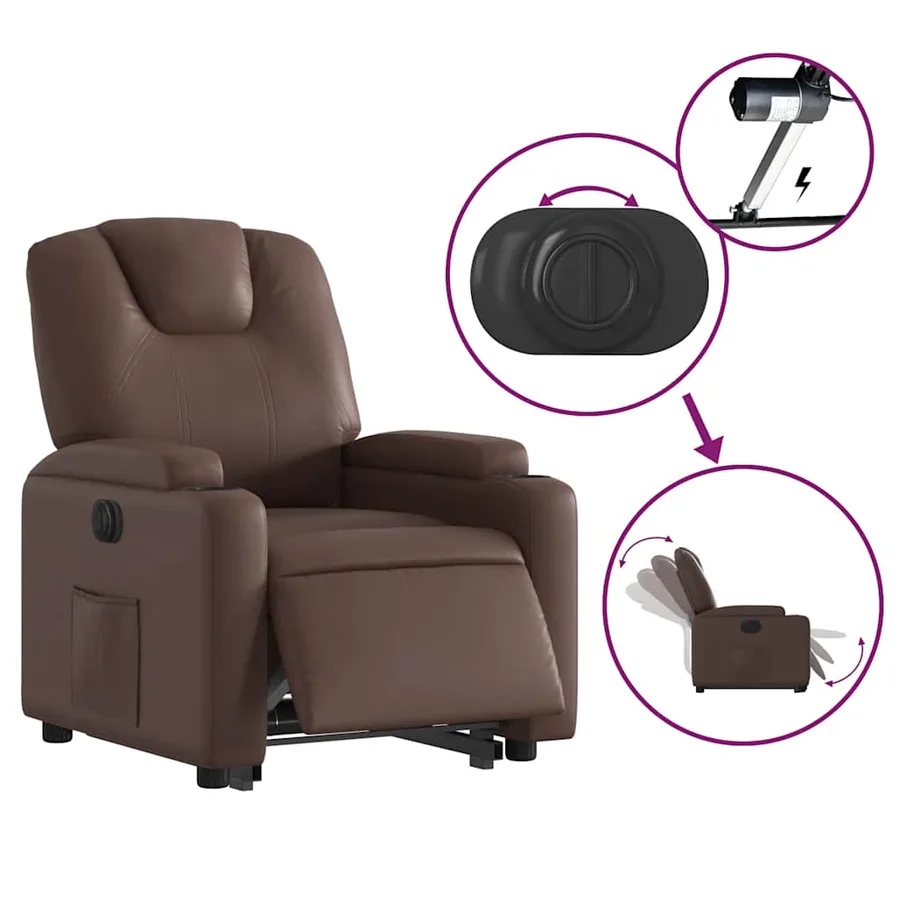 Fauteuil inclinable électrique marron similicuir - 6