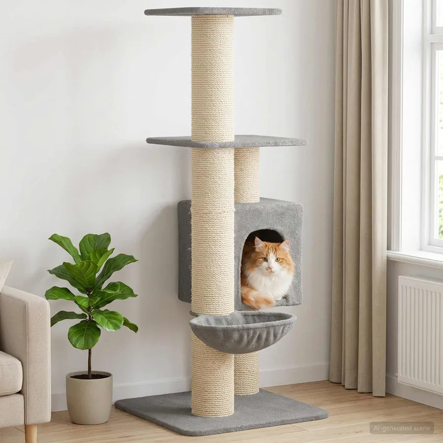 Arbre à chat avec poteaux à griffer en sisal Gris clair 137 cm