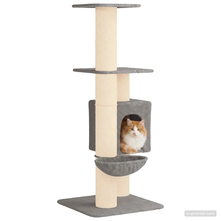 Arbre à chat avec poteaux à griffer en sisal Gris clair 137 cm - 3