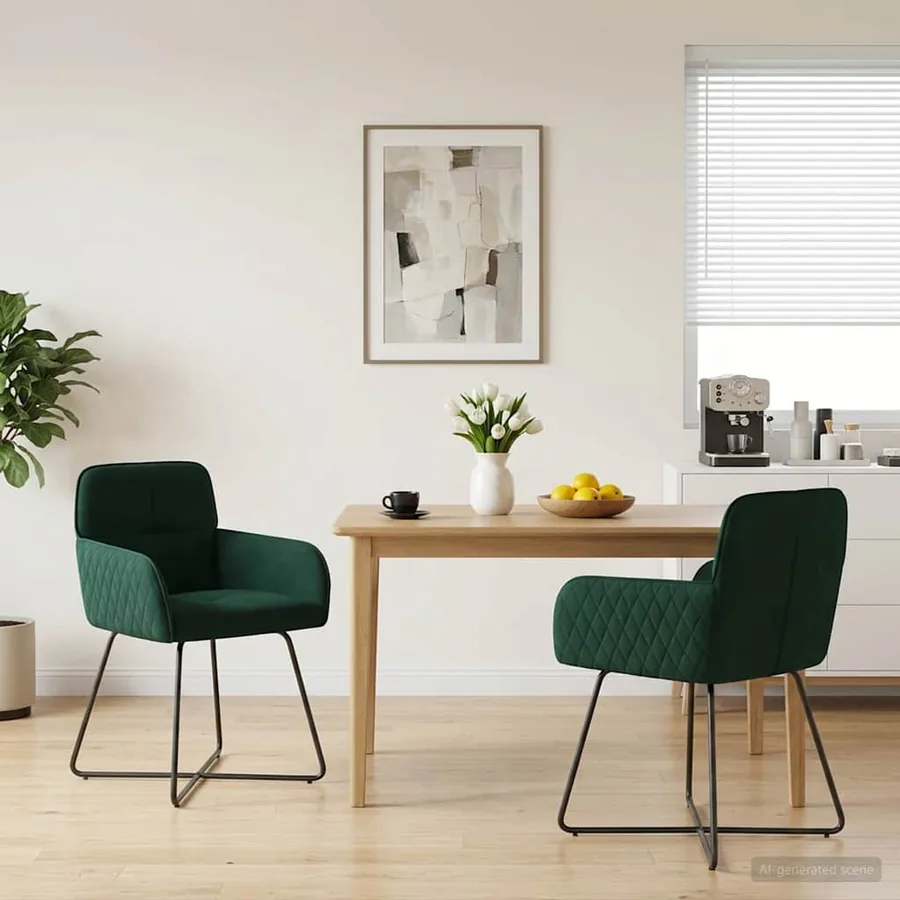 Chaises de salle à manger 2 pcs Velours Vert foncé