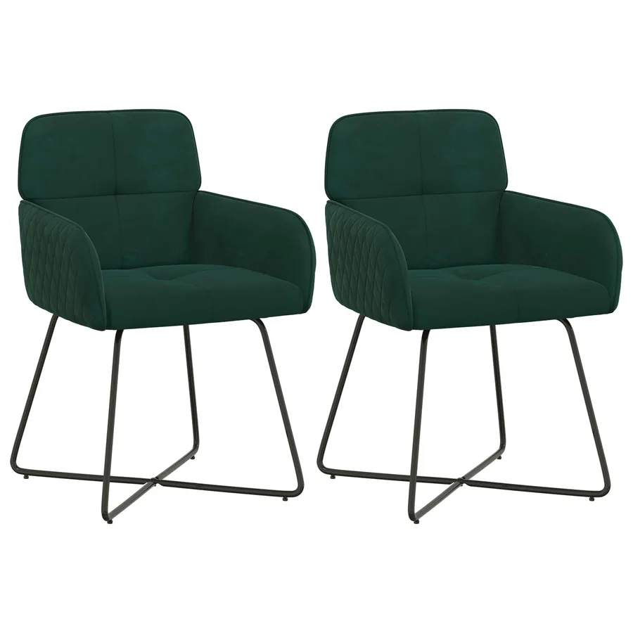 Chaises de salle à manger 2 pcs Velours Vert foncé - 2