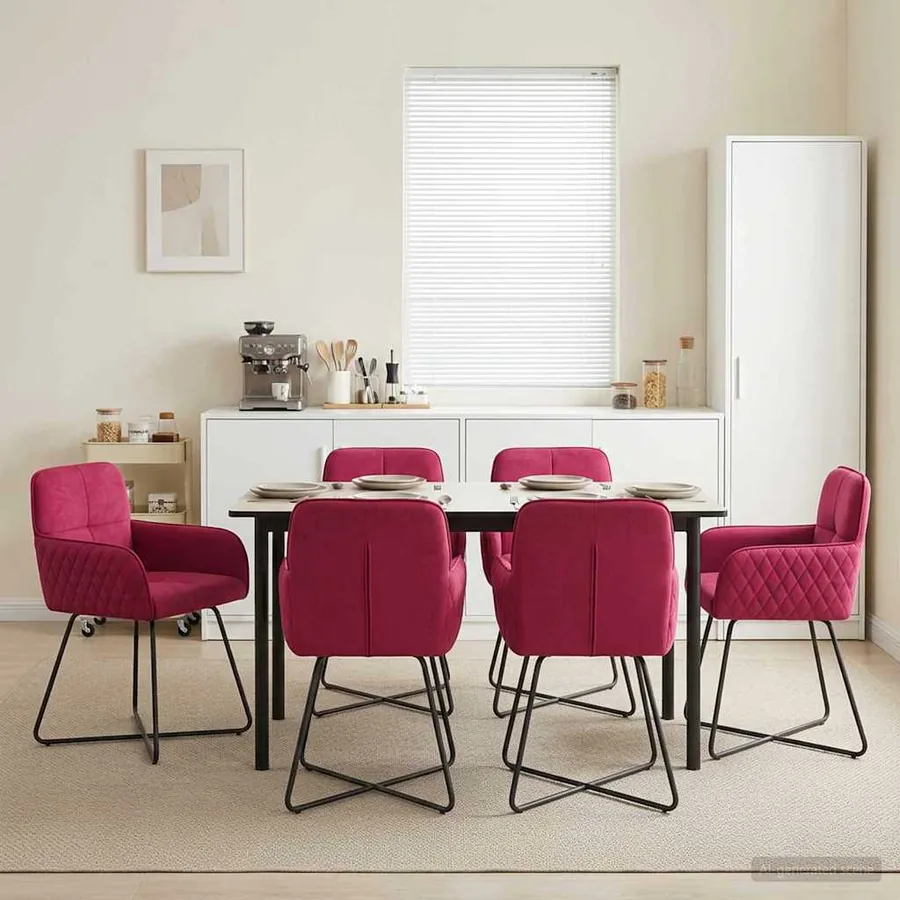 Chaises de salle à manger 6 pcs Velours Bordeaux