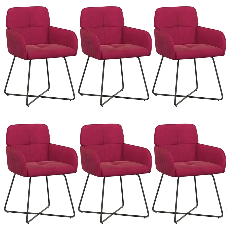 Chaises de salle à manger 6 pcs Velours Bordeaux - 2