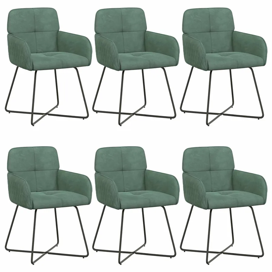 Chaises de salle à manger 6 pcs Velours Vert Mer - 2