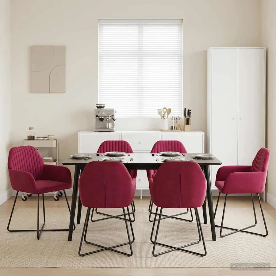 Chaises de salle à manger 6 pcs Velours Bordeaux