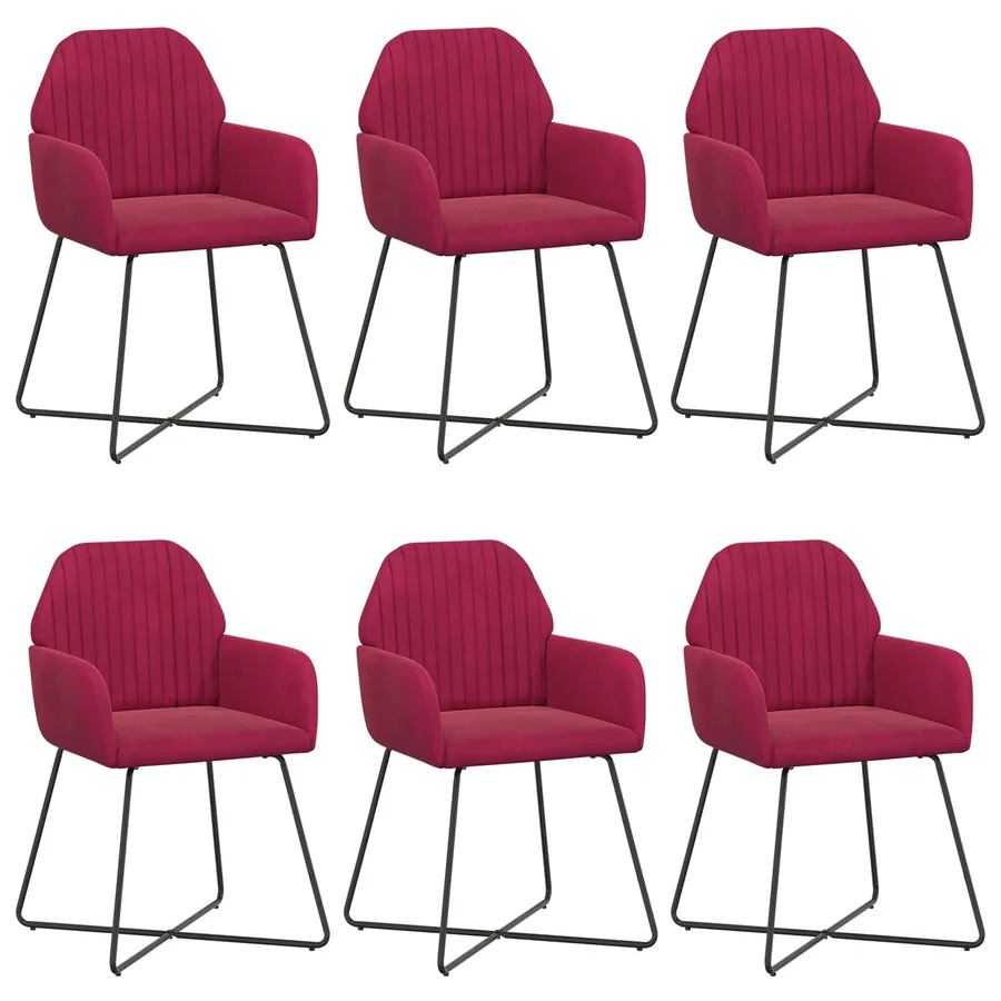 Chaises de salle à manger 6 pcs Velours Bordeaux - 2