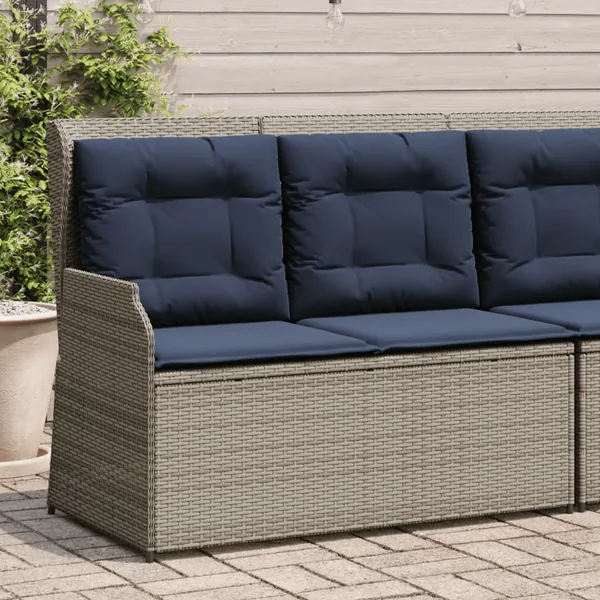 Banc inclinable de jardin avec coussins gris résine tressée
