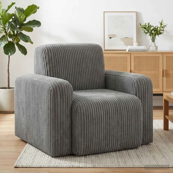Fauteuil Gris clair velours côtelé